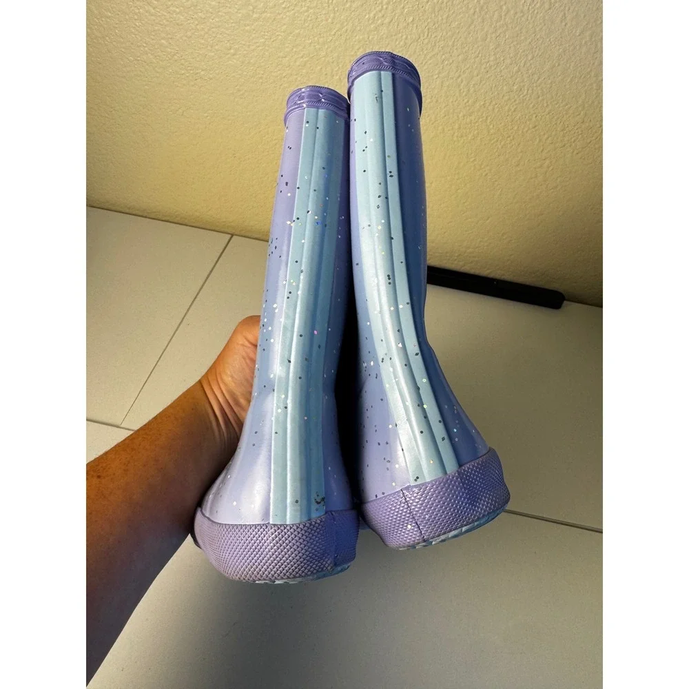 Hunter Rain Boots Kids Size 13 Purple Glitter Rubber Waterproof Wellington